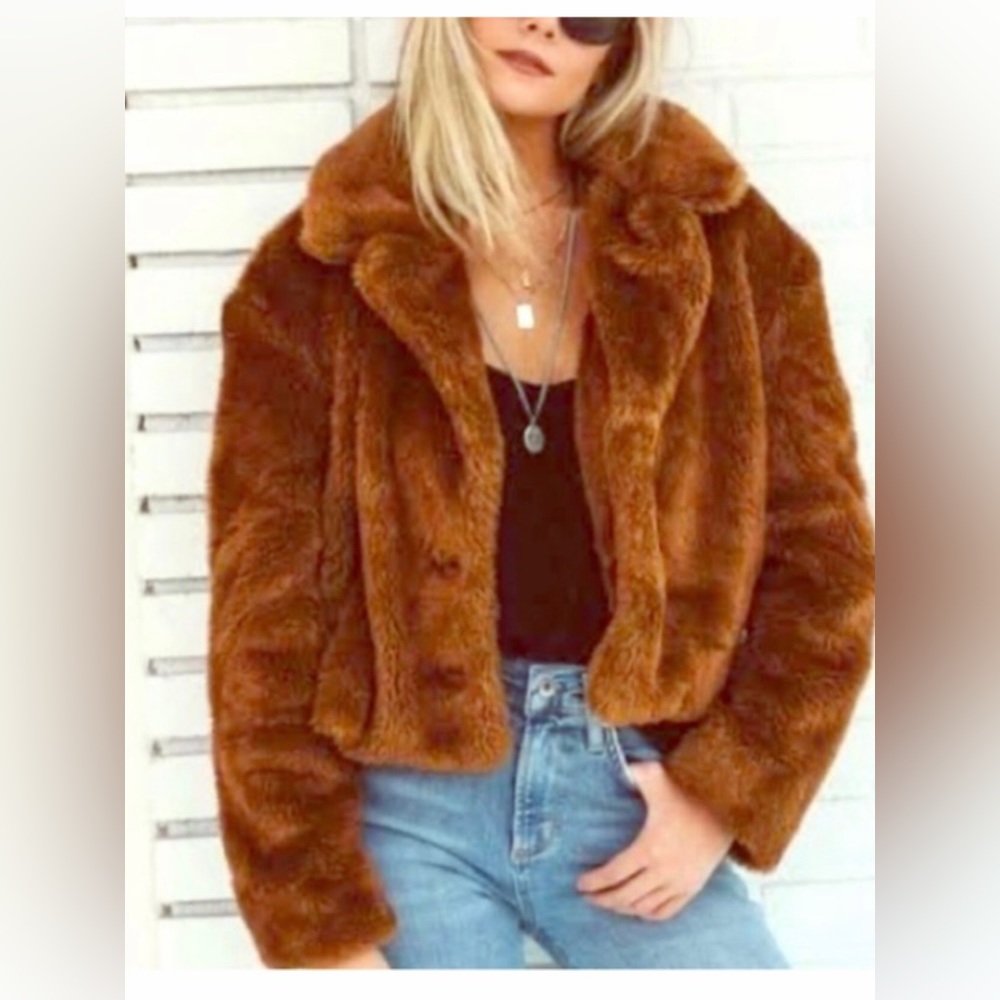 Free People Brown Faux Fur Jacket